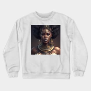 Woman wearing a necklace and earrings-Black African princess Crewneck Sweatshirt